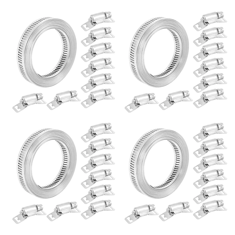 

ABSF 4X 304 Stainless Steel Worm Clamp Hose Clamp Strap With Fasteners Adjustable DIY Pipe Hose Clamp Ducting Clamp 11.5 Feet