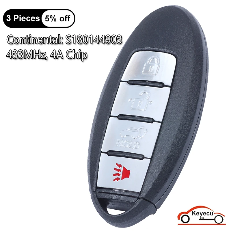 

KEYECU 4 кнопки 433 МГц 4A чип для Nissan Pathfinder 2013 2014 2015 2016 2017 2018 2019 20 Auto дистанционный смарт ключ-брелок S180144903
