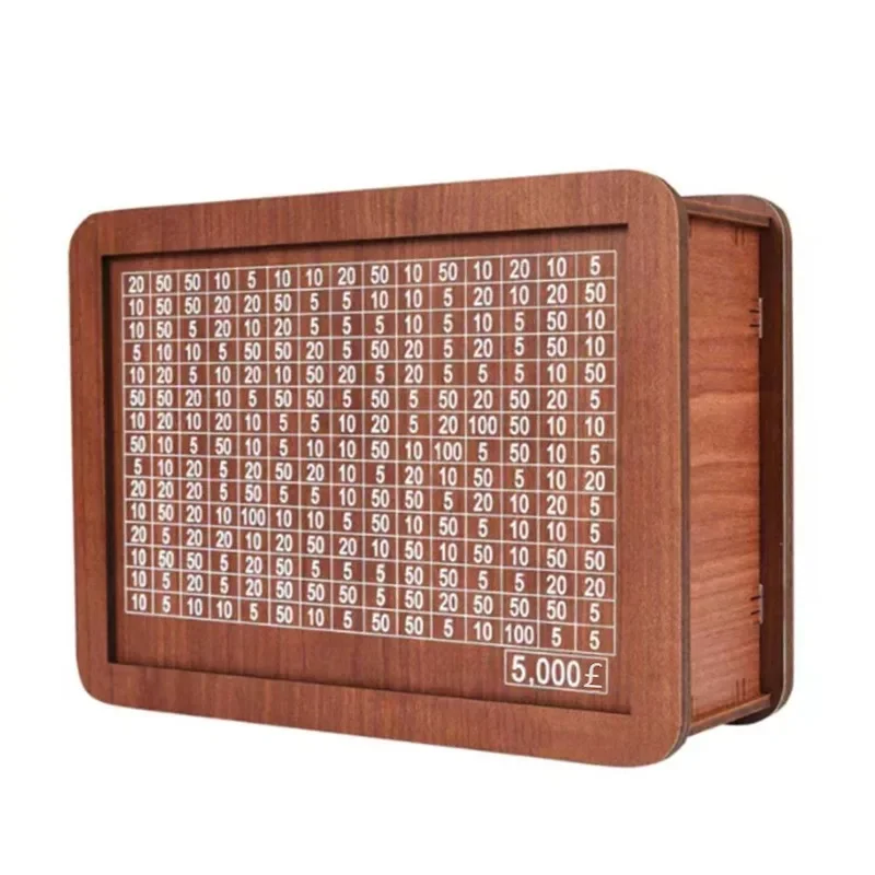 Houten spaarpot met spaardoel en genummerde vakjes_voghion.com