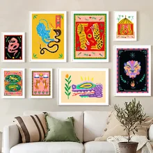 

Abstract Tiger Leopard Snake Dragon Flower Colorful Wall Art Canvas Painting Nordic Posters Prints Pictures Living Room Decor