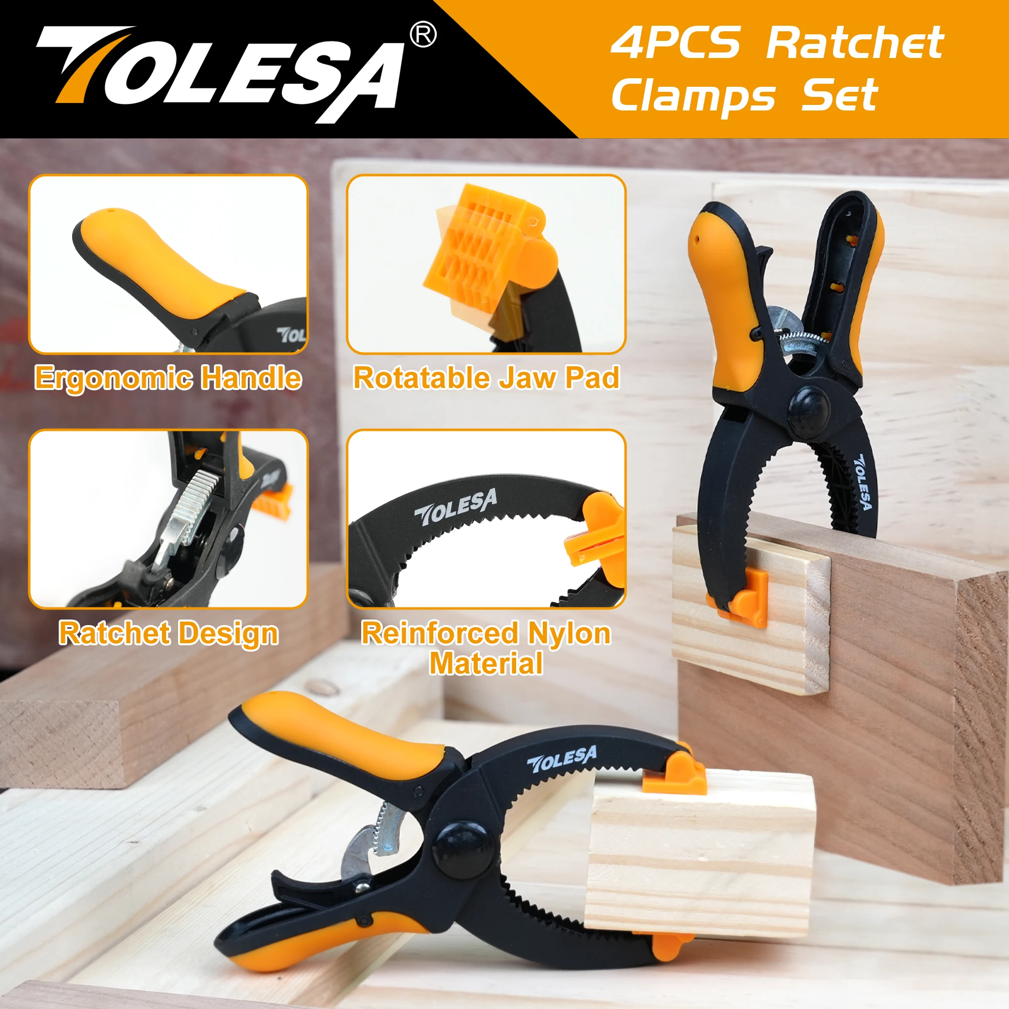 Woodworking Clamps TOLESA 2/4PCS 5" Ratcheting Hand Clamps Set 1.55" Jaw Opening with Powerful Clamping Force Trigger Clamps for Gluing Securing