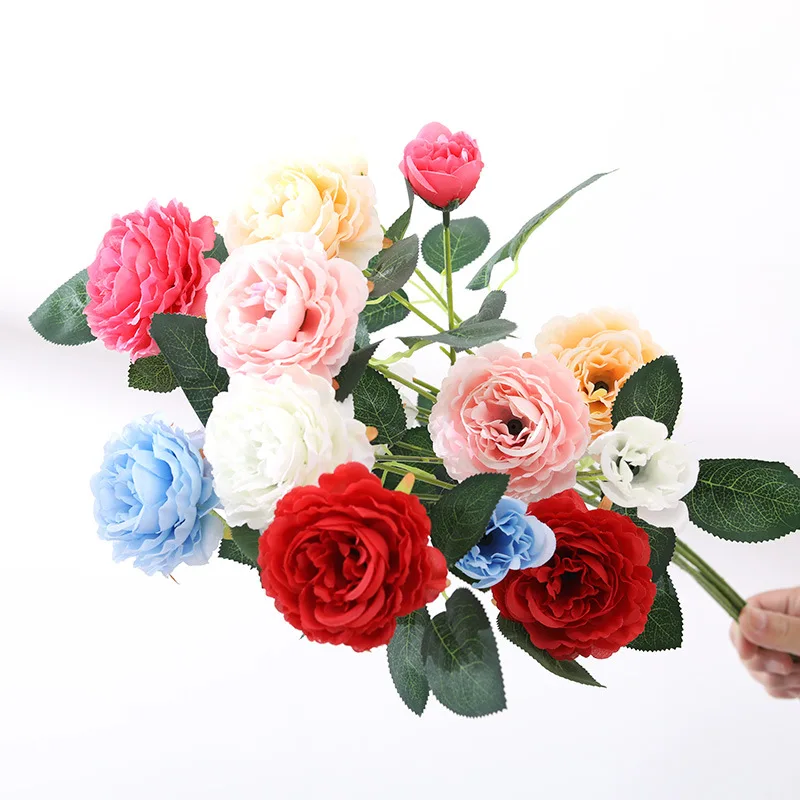 

2023 3-head simulated flower core peony European wedding decoration home decoration photography props artificial flowers
