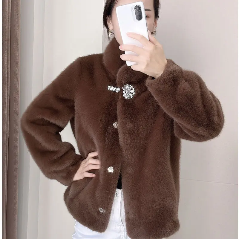 

Snaoutofit Golden Mink Cashmere Fur One-Piece Fur Women Korean Style Short Coat Winter Thickened High Quality Women's Clothing