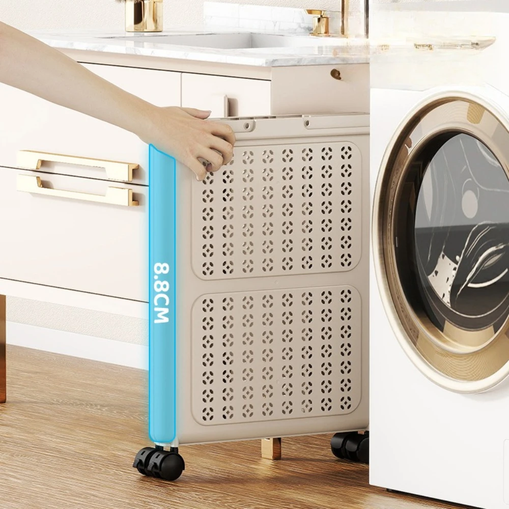 Collapsible Wheeled Laundry Basket with Ventilated Design and Carry Handles