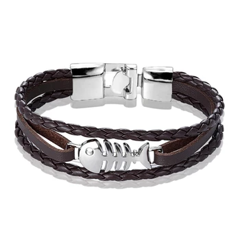 남성용 피쉬 가죽 팔찌, 멀티 레이어 비즈 팔찌, 유럽 심플 팔찌, 남자친구 쥬얼리, 인기 2023 패션