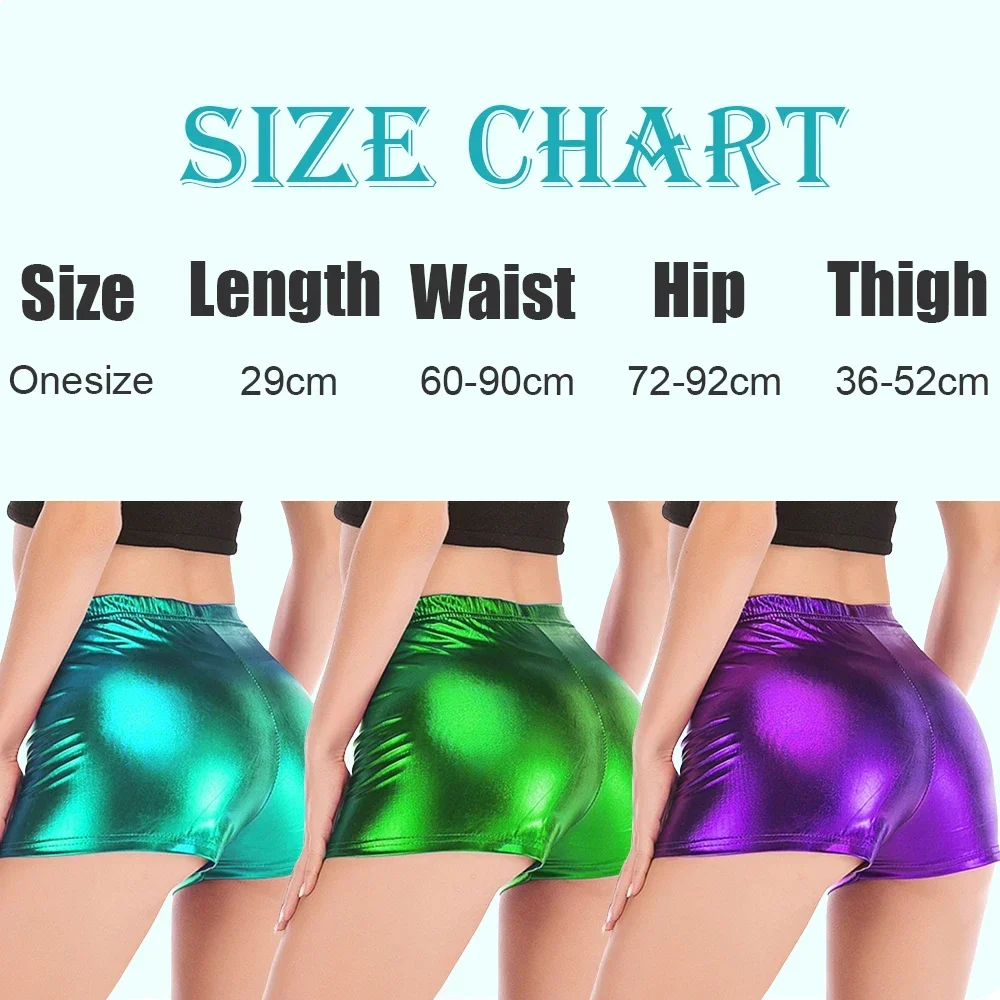 Shiny Dance Costume Woman Faux Leather Shorts Sexy Adult Gold Silver Metallic Rave Clubwear Hot Pants Mid Waist Cheer Short Pant