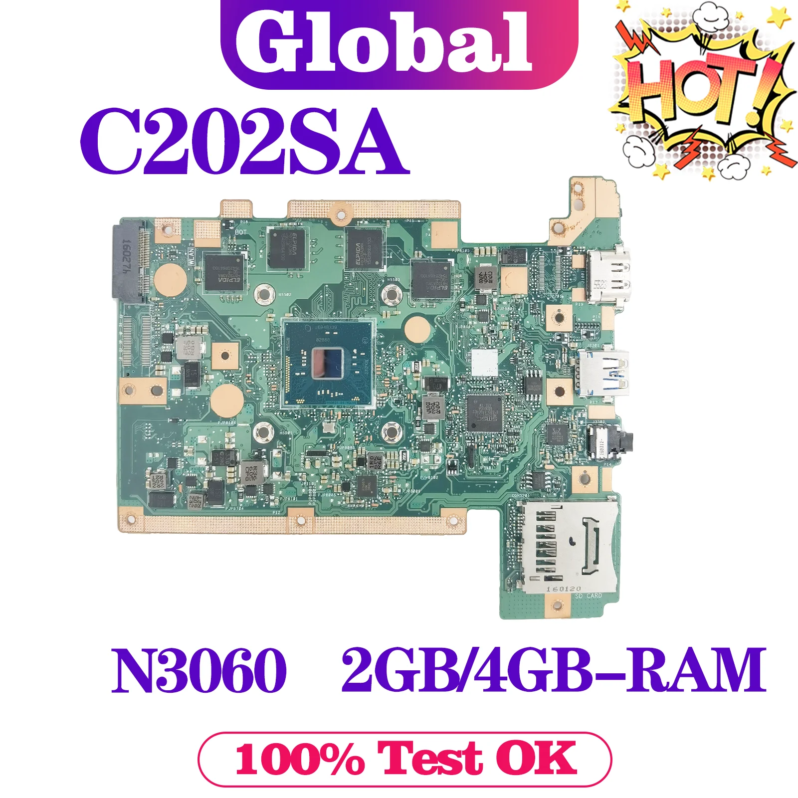 

KEFU C202SA Notebook Mainboard For ASUS C202SA C202S Laptop Motherboard With N3060 2GB/4GB-RAM EMMC-16G Maintherboard