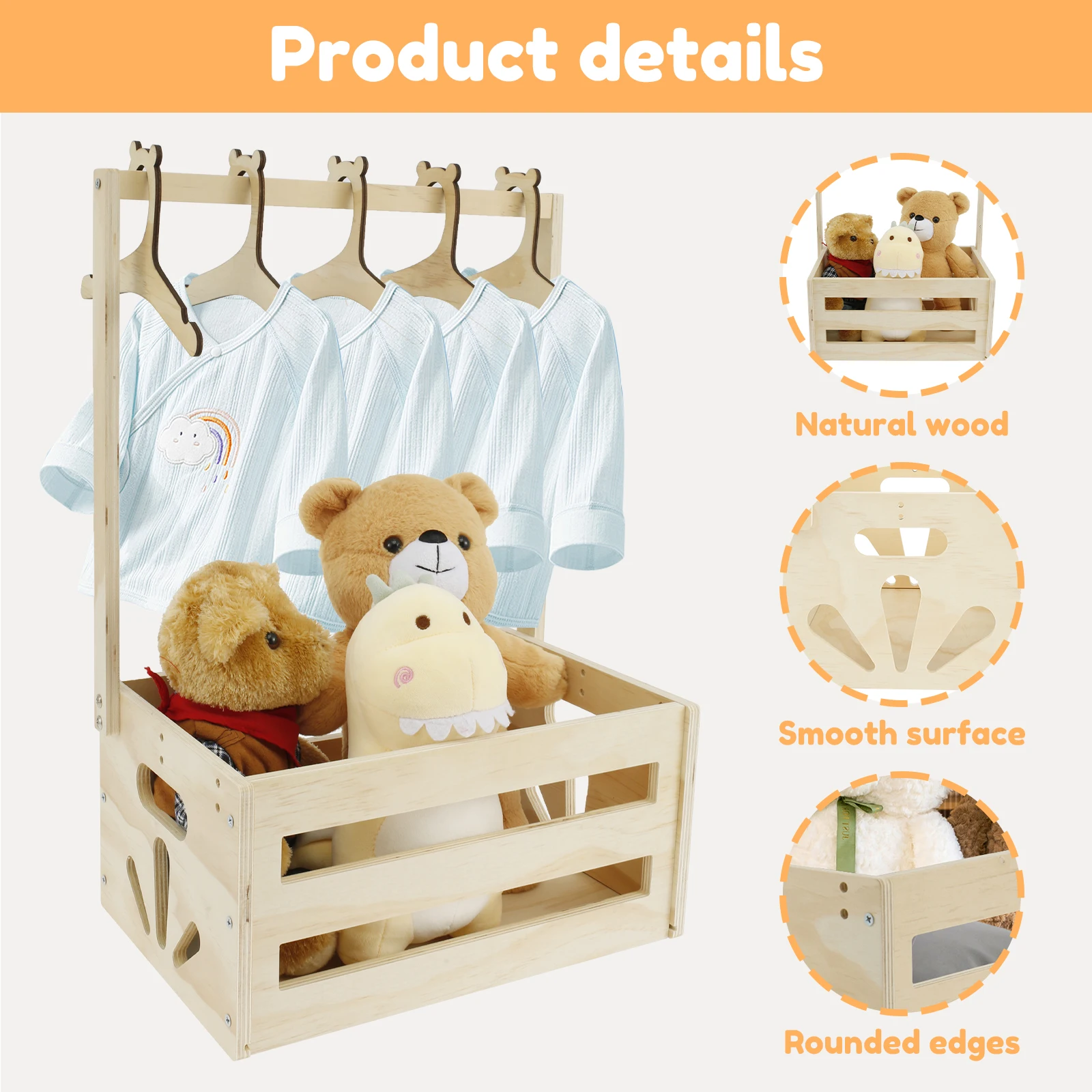 Wood Baby Shower Storage Basket Baby Toys Storage Crate with Handle Decorat Multipurpose Gift Basket for Boys Girls New Parents 5