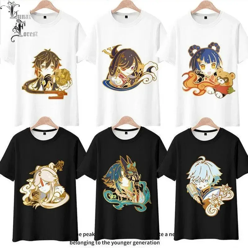 Genshin impacto keqing hutao ayato impressão 3d camiseta verão moda em torno do pescoço manga curta popular jogo streetwear
