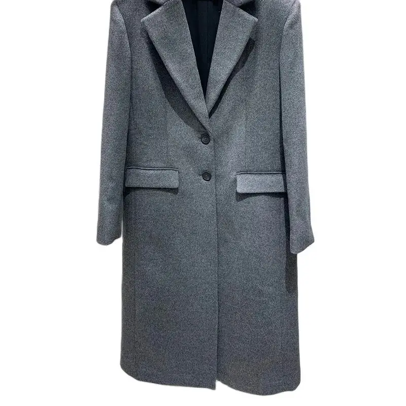 

23Designer Women's Gray Wool Overcoat Fashion Classic Single Breasted Loose Long Jacket 23Runway New High End Solid Clothes