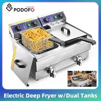 Friteuse Électrique Commerciale Podofo à Double Bac à Huile, Double Valve de Vidange, Minuteur, 3000W, 20L, en Acier Inoxydable, Double Cuve, Friteuse Submersible 1