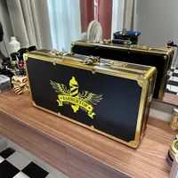 Kit de barbier professionnel, étui avec serrure de sécurité, poignée Portable pour voyage, rangement d'outils de barbier, or 1