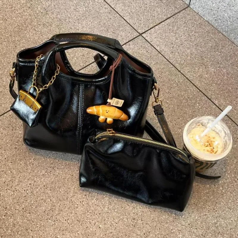 JIAERDI High Street Black Shoulder Bags Women 2025 New Pu Leather Handle Y2k Messenger Bag Female Retro Large Capacity Handbag