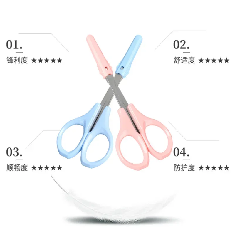Stainless Steel Nose Hair Scissors Elbow Round Head Oblique Nose Hair Scissors Nose Hair Scissors with Protective Cover 5