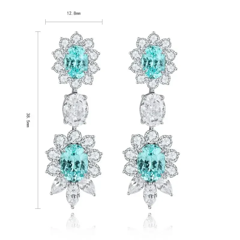 

RUIF 2024 New Popular Main Stone 6.83ct Flower Shape S925 Silver Lab Grown Paraiba Sapphire Earrings Engagement Women