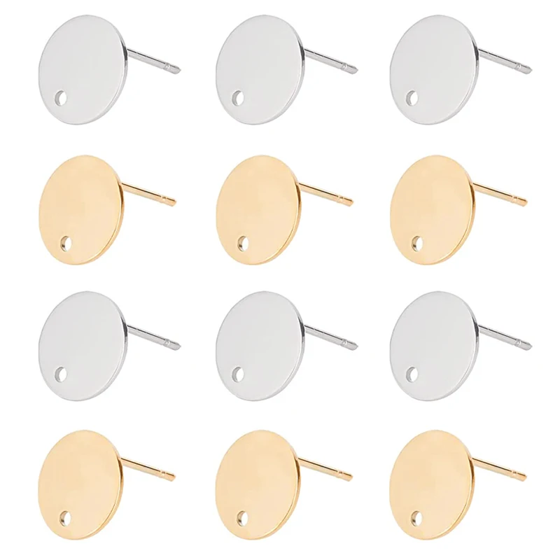 

10pcs Stainless Steel Gold Plated Flat Round Earrings Post With Hole Earring Studs Components For DIY Jewelry Making Findings