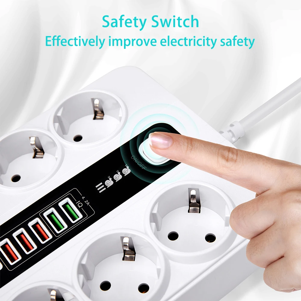 Power Strip 3000W 6 AC Outlets EU Plug USB Type C