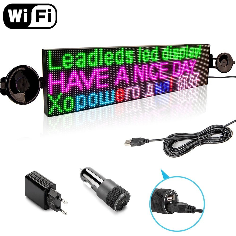 Leadleds 12V Led Auto Teken Display Paneel Wifi App Controle Rgb Prikbord Informatie Led Billboard Voor Auto, Vrachtwagen, Taxi