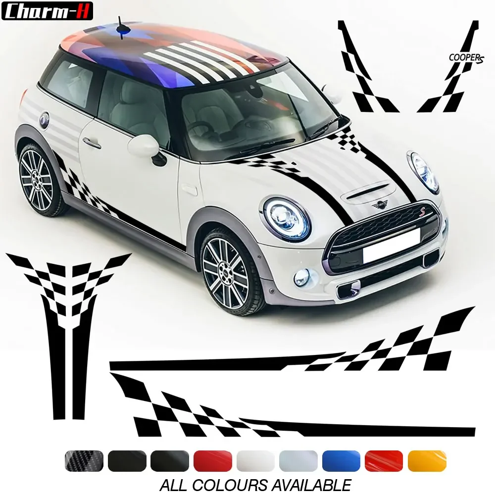 

Car Styling Checkerboard Checkered Flag Door Side Stripes Decal Hood Trunk COOPERS Decor Stickers for MINI Cooper R56 2006-2013