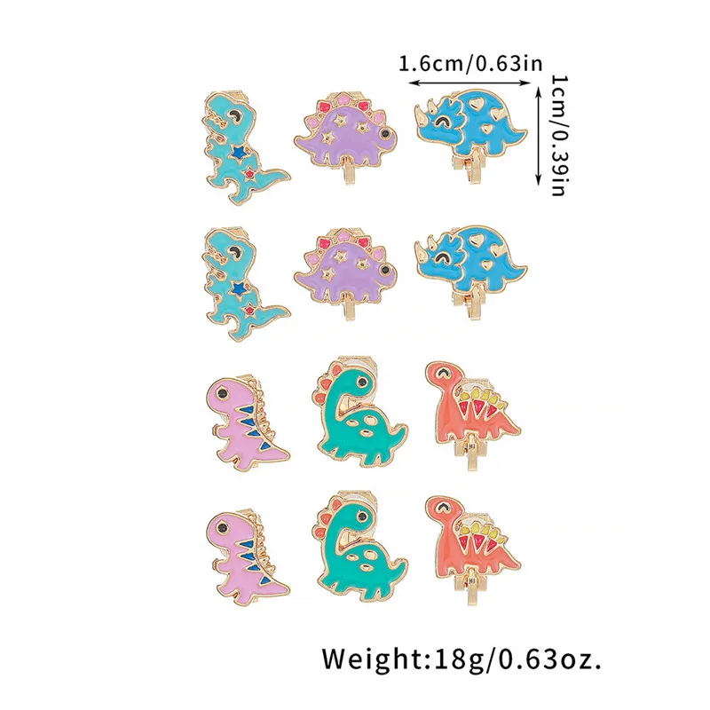 Cartoon Ear Clip Without Ear Hole Korean Edition Short Style Cat Ear Hanger Alloy Dinosaur Kids Clip Earrings Children Accessory 3