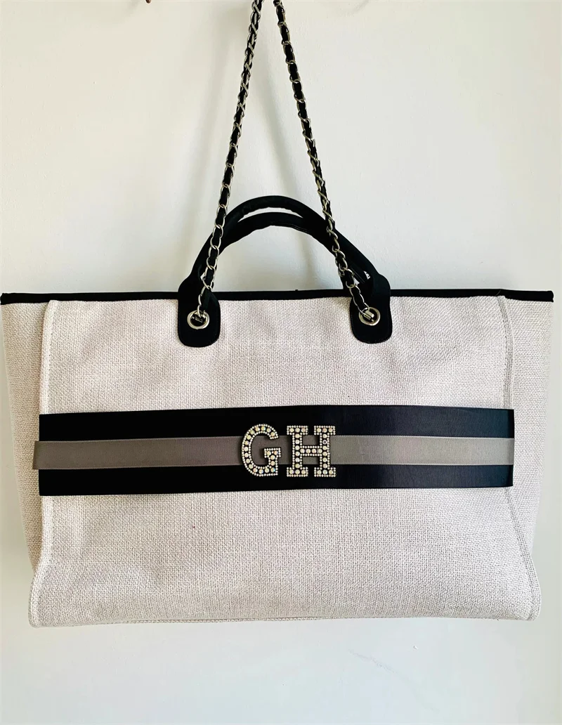 Large Luxury Custom Monogram Tote Bag, Canvas Chain Beach Shopping Tote Bag,  Personalized Weekend Hand Bag, Shoulder Tote Bag - AliExpress