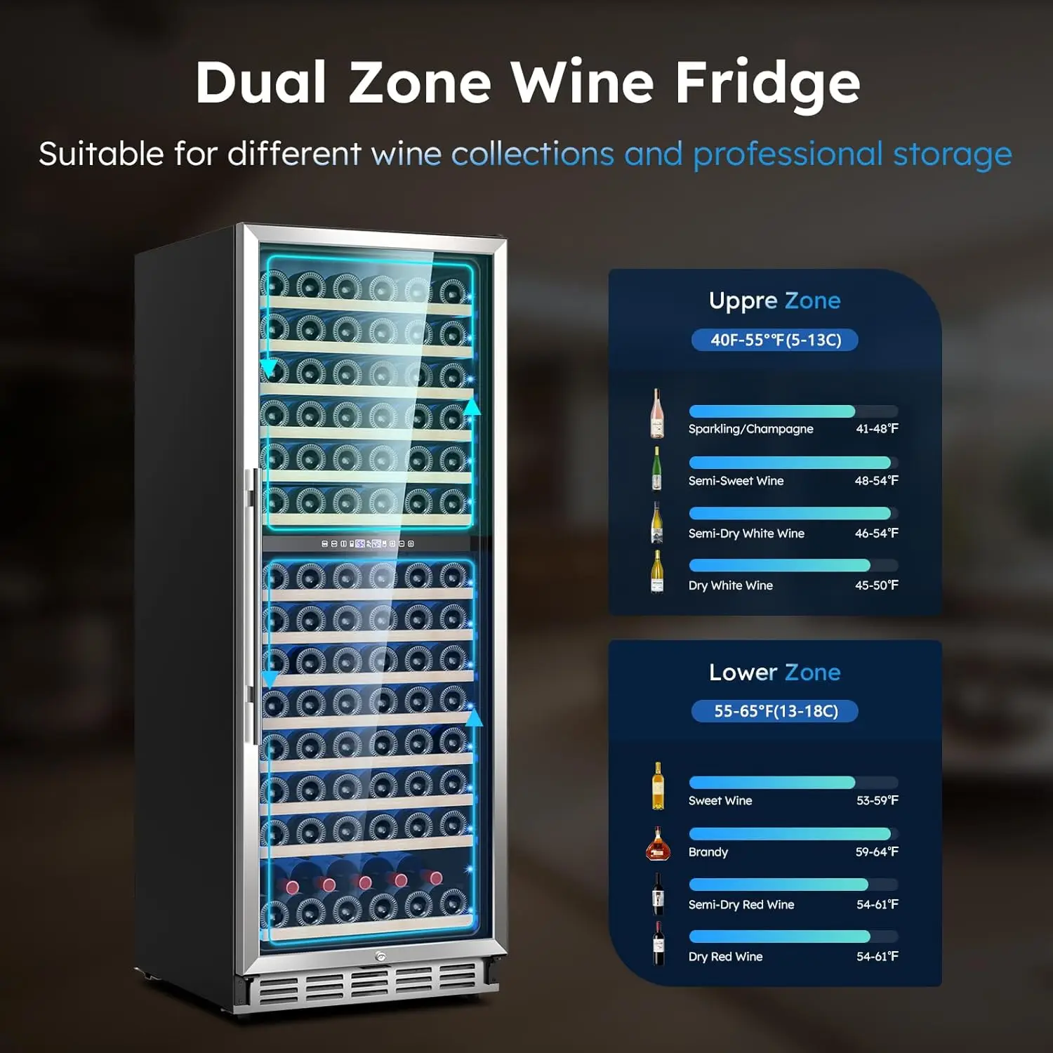 24 inch Wine Refrigerator 163 Bottles, Fridge Freestanding Built-in Wine Cooler with Precision Thermostat