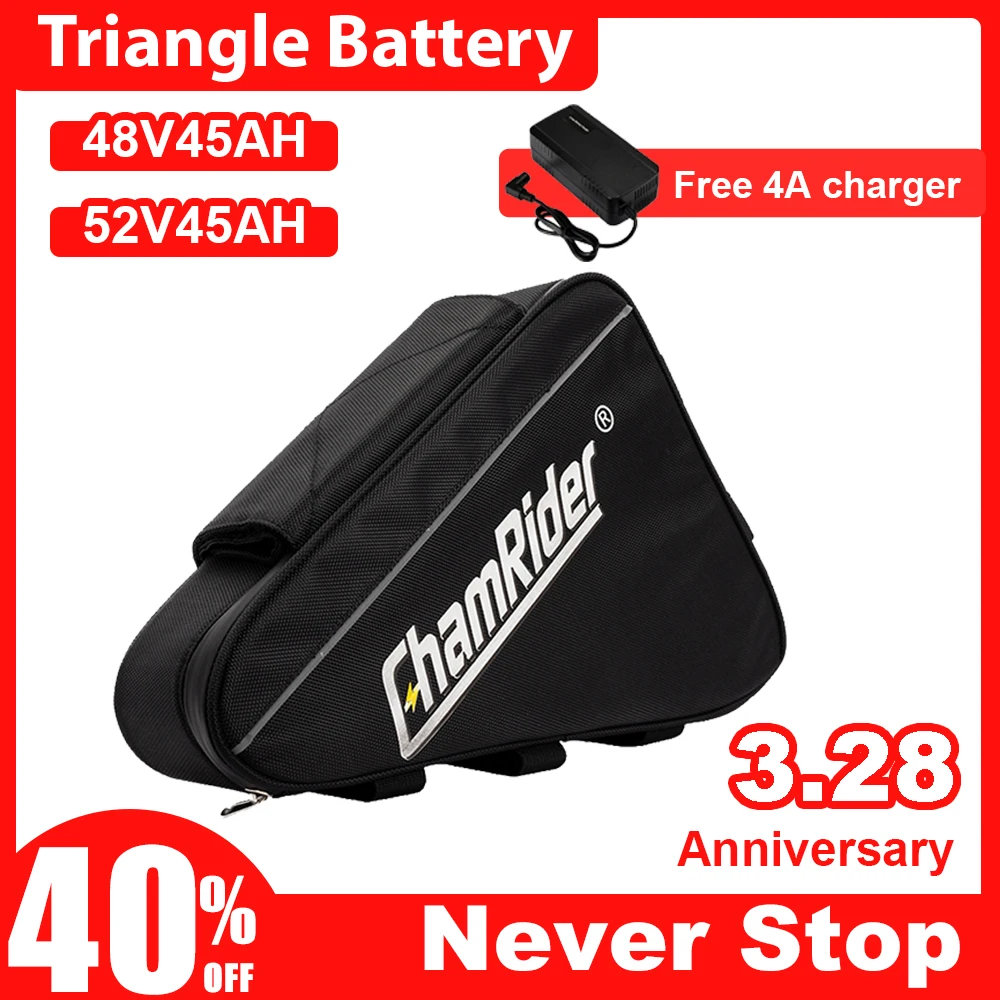 

ChamRider Original 48V Ebike Battery 21700 Cell 72V 60V 52V Triangle 30AH 40AH Huge Capacity 1500W 2000W Powerful 18650 Bafang