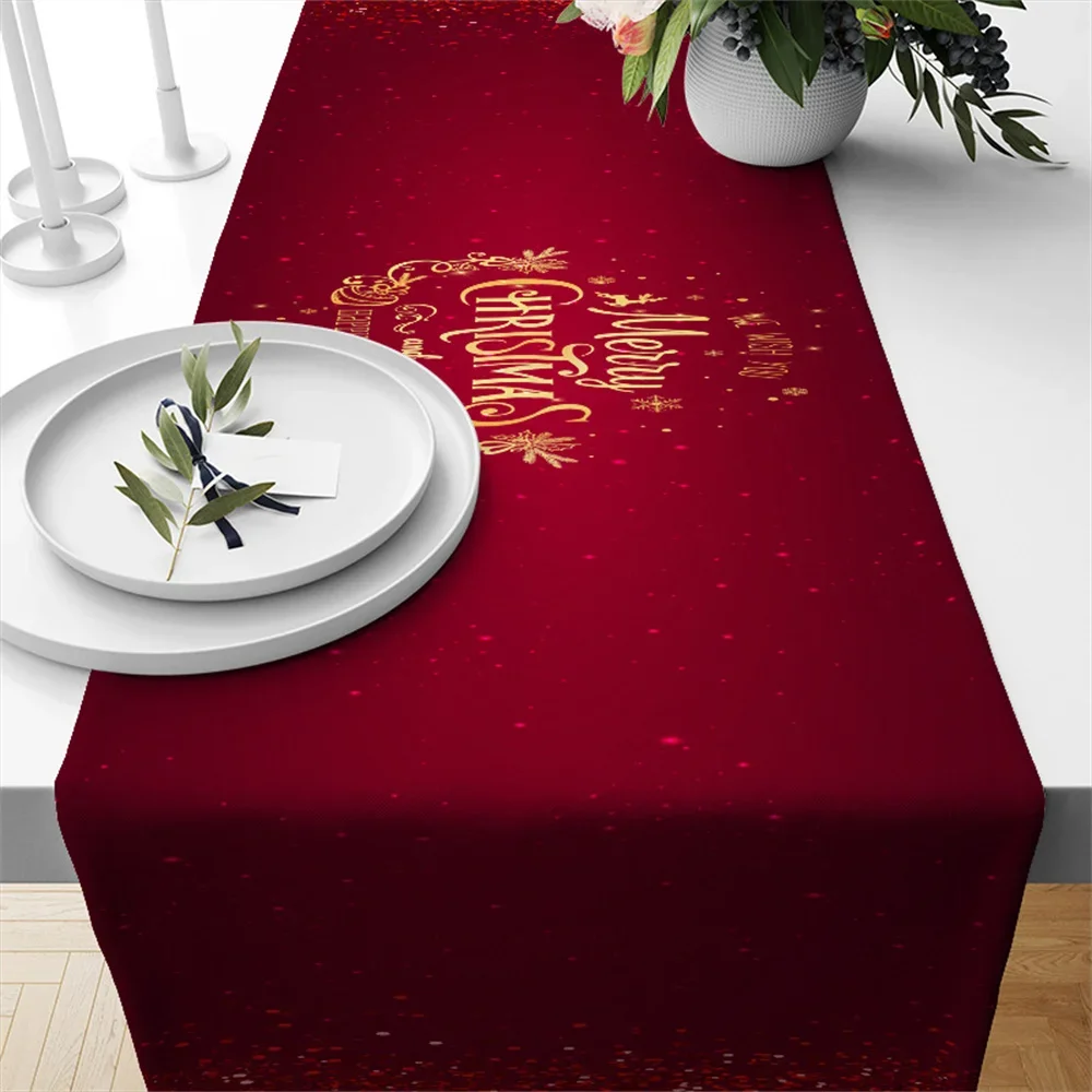Simple Christmas text Table Flag Christmas Tree Snowflake plaid table Runner Family Holiday party Kitchen table Christmas