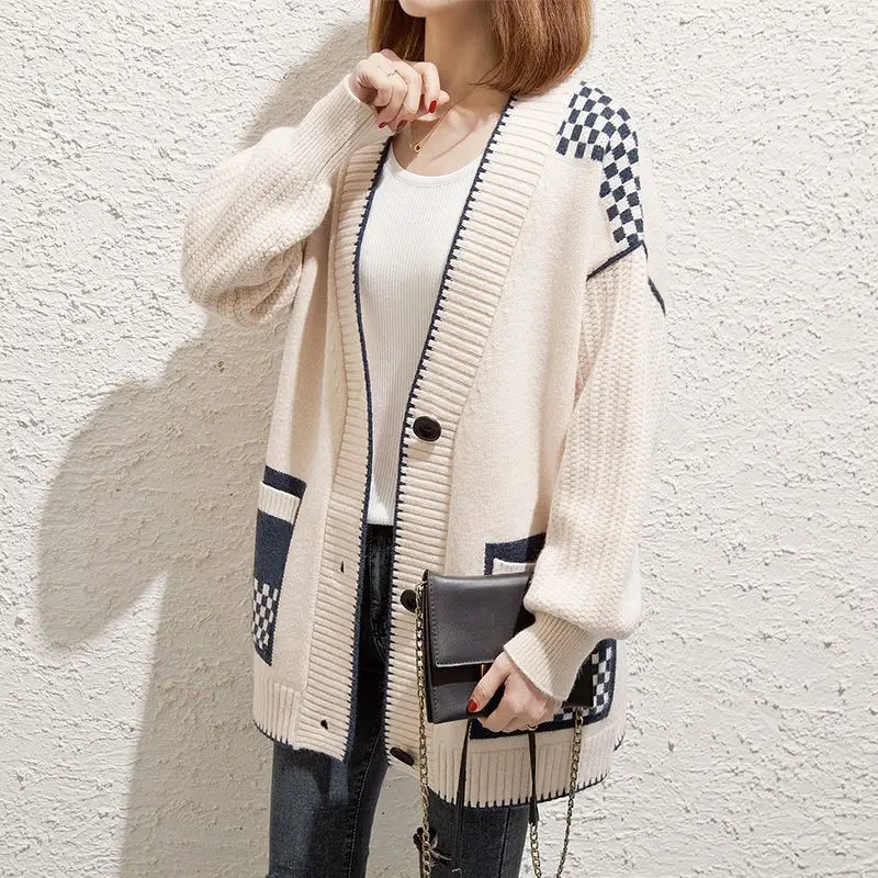 Sweater Women\'s Autumn and Winter New Versatile Korean Version Loose Cardigan Knit Top for Outerwear with Trendy Temperament