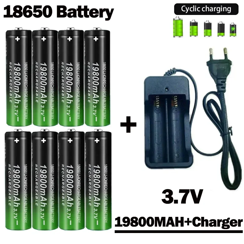 

18650 Battery 2023NewBestselling 19800mAh+Charger 3.7V 18650Li-ion Batteries Rechargeable Battery for Remote Control Screwdriver
