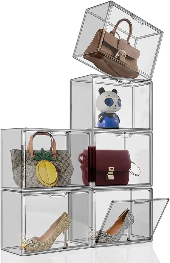 

6 backpack wallet organizer for closet, storage room, stackable storage box, gray transparent acrylic display cabinet