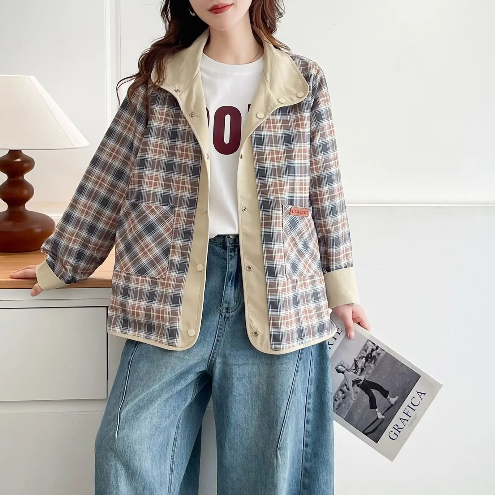 XXXXL Fashion Plus Size Women's Jacket New Autumn Stylish Windbreaker Wear On Both Sides Casual Coats