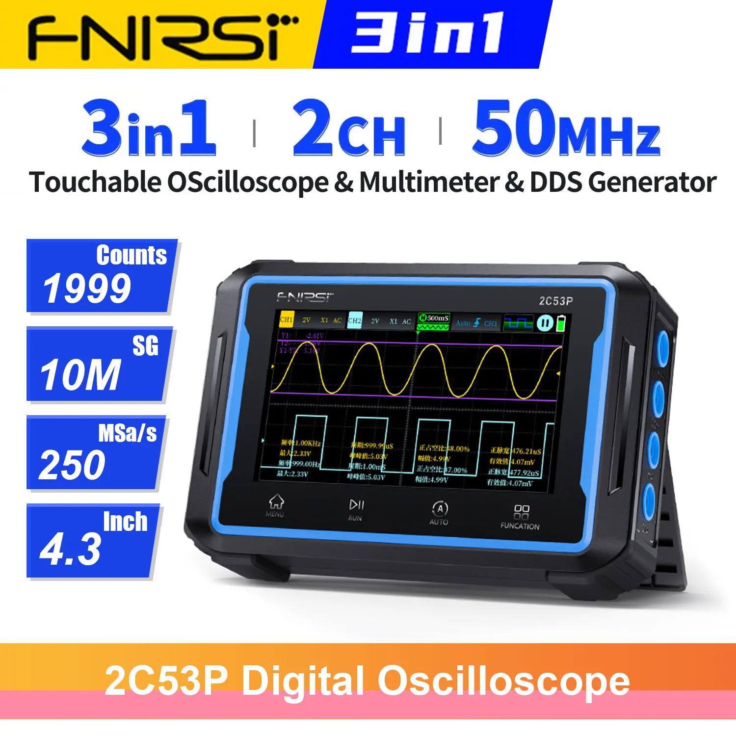 FNIRSI 2C53P Digital Oscilloscope Multimeter Function Signal