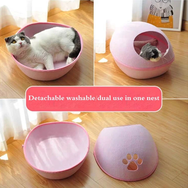 Cat Bed Detachable Natural felt Cat Bed Breathable Cat Cave Dark Gray Cat Bed House With Cushion for Pets Cats Pet Accessories 3