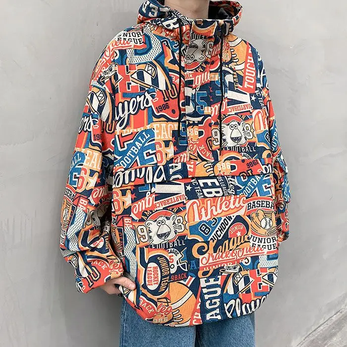 youth trend tie dye gradient male coat fashion thickened warm couple suit hong kong stand up collar windproof parka explosive Spring And Autumn New Jacket Male Hong Kong Fashion Brand Leisure Loose Hip Hop Trend Coat Popular Handsome Jacket Tide