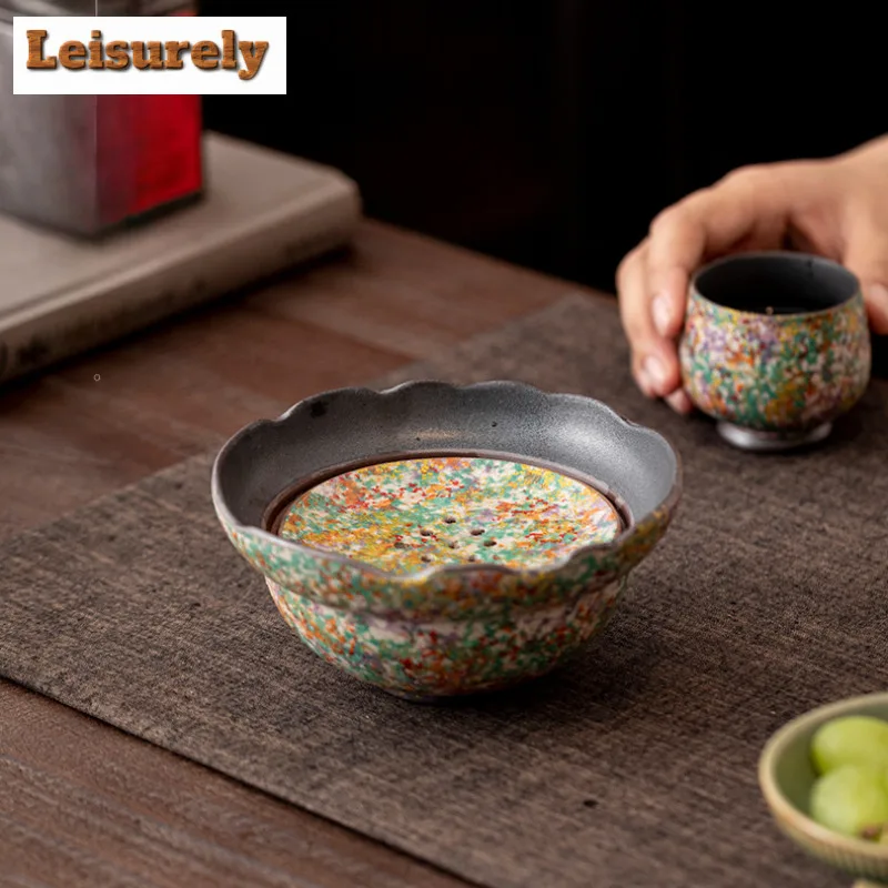 Rock Painting Time Glazed Jianshui Luxury Tea Washing Basin Tea Garbage Can Household Chaxi Tea Services Equipment Ornaments