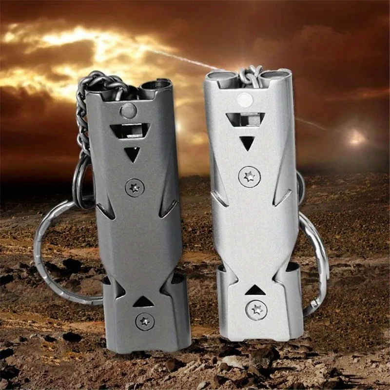 Sifflet inox double tube sauvetage urgence SOS porte-clés pour randonnée camping pêche survie