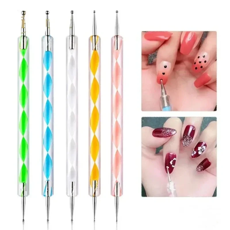 5Pcs/set Dual-Ended Nail Art Dotting Pen Portable Crystal Handle Drawing Painting Rhinestones Picker Gems Pens  Manicure Tools