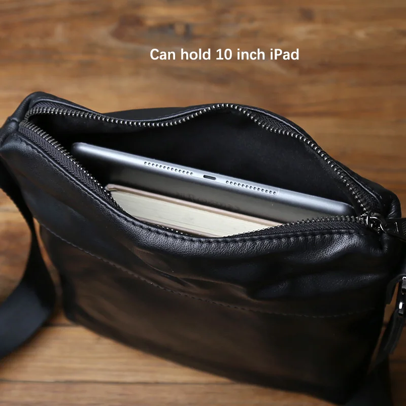 NZPJ Genuine Leather Men's Crossbody Bag Casual Top Layer Cowhide Shoulder Bag Fashionable Men's Bag  For 10-Inch IPad