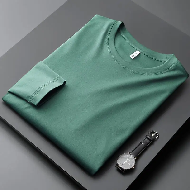 

Round Neck Pullovers Solid Simplicity Green Formal T-Shirts Men's Clothing Spring Summer Thin Bottoming Quick Dry Elasticity