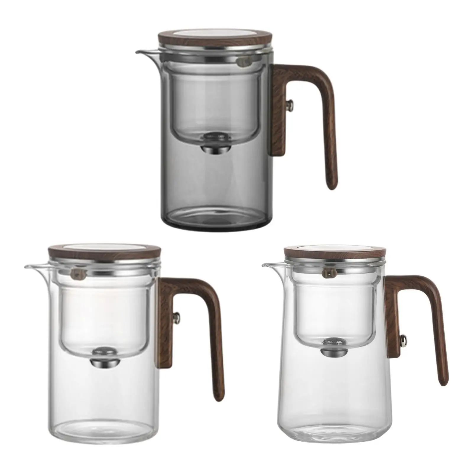 Glass Teapot Wooden Handle,Kettle for Loose Leaf Tea,Portable,Creative,Tea Gifts with Strainer Water Separation for Tea House