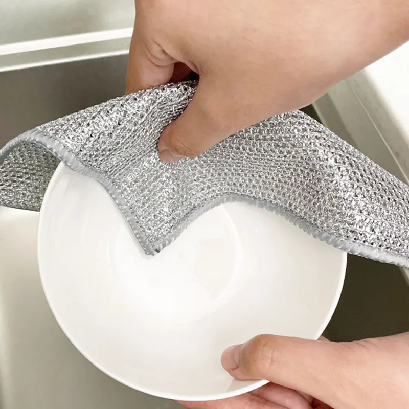 Cleaning Cloth 10pcs/5/1pc Magic Steel Wire Double-sided Metal Wires Rags Kitchen Dish Pot Washing Towel Clean Tool