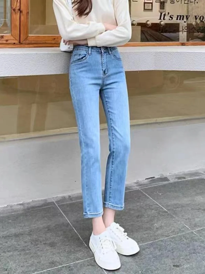 Light Blue High-waisted Straight-leg Jeans Women's Spring 2023 Straight Leg Women's Cargo Pants Women Clothing Boyfriend Jeans