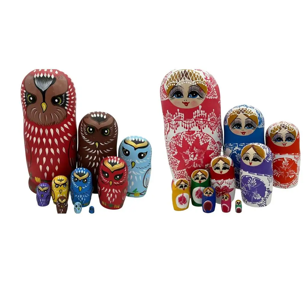 

10 Pieces Adorable Russian Nesting Dolls Handmade Wooden Toys Ornaments Matryoshka Stacking Dolls for Children Wishing Gift Kids