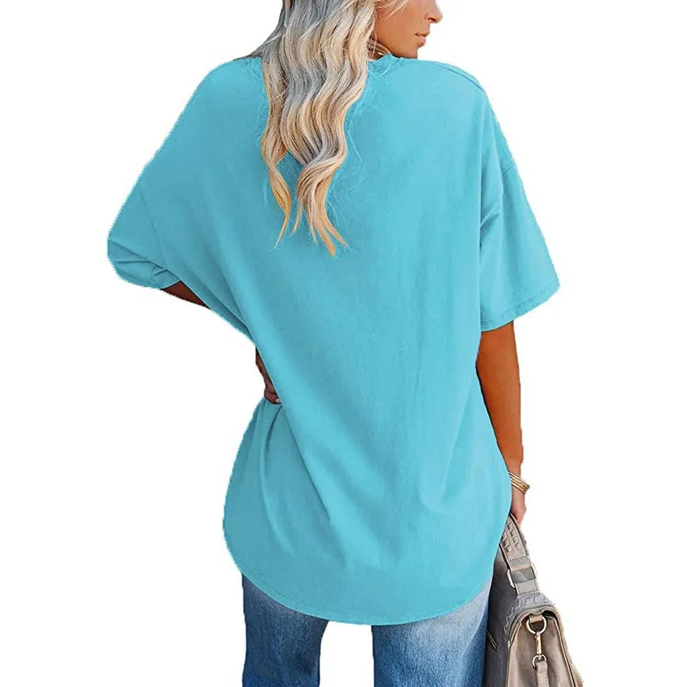 Women's Short Sleeve T Shirt - Cotton Broadcloth Polyester Fabric Top, Loose Fit Tee