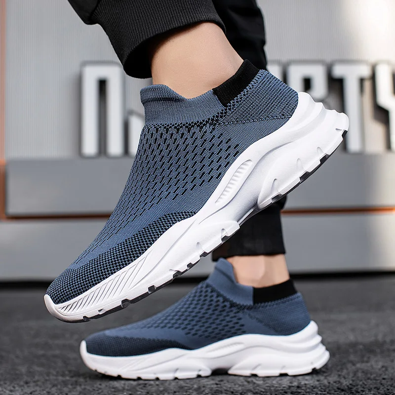 

Male Sneakers 2023 Summer New Mesh Breathable Thick Sole Socks Increase Comfort Casual Sports Fashion Lazy Shoes Zapatillas De