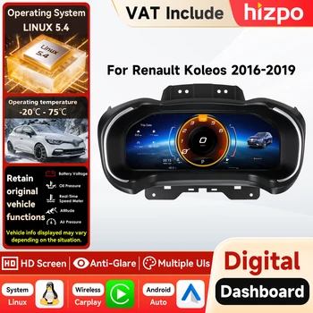 Hizpo - Panel de Instrumentos Digital para Automóvil con Pantalla LCD de 12.3'' y Sistema Linux 5.4 para Renault KOLEOS 2016-2019, Compatible con Carplay y Android Auto, Velocímetro, Pantalla de Instrumentos, Entrada HDMI, Sistema de Medición Inteligente para Automóvil, Cabina Virtual 1