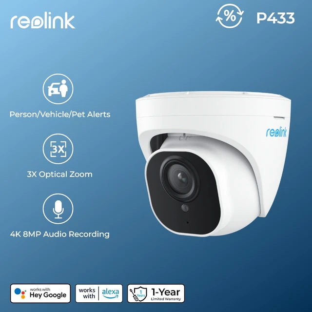  REOLINK RLC-410W - Security Camera Outdoor, 4MP Plug-in WiFi  Security Cameras System for Home, 2.4/5Ghz WiFi, Night Vision, IP66  Waterproof, Smart Person/Vehicle Detection, Works with Google Assistant :  Electronics