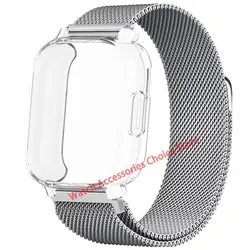 Premium TPU Case with Milanese Magnetic Metal Strap for Smart Watch - Full Screen Protection, Soft Shell Design (Silver - T)