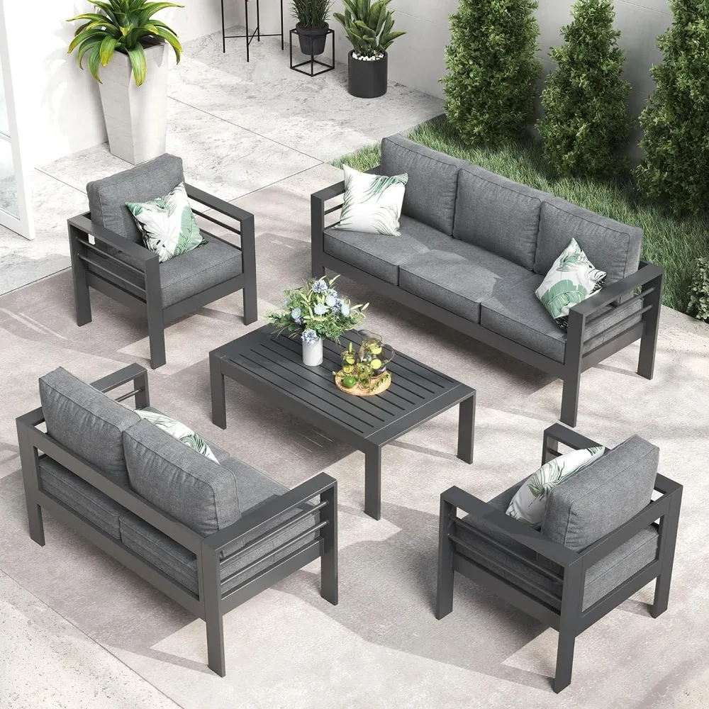 

Outdoor Aluminum Furniture Set 5 Pieces Patio Sectional Conversation Chat Sofa Modern Seating Set With Coffee Table Freight Free